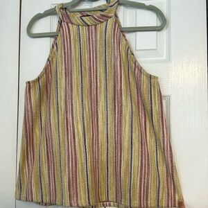 High neck button-back striped top